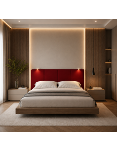 TESTIERA | Spalliera in Ecopelle con 2 Lampade a Led Touch | Colore Rosso | Cuciture Righe | Dimensioni L.180 H.80