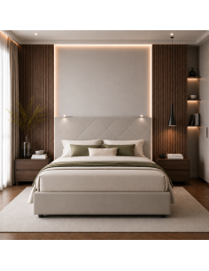 TESTIERA | Spalliera in Ecopelle con 2 Lampade a Led Touch | Colore Grigio | Cuciture Rombi | Dimensioni L.160 H.60