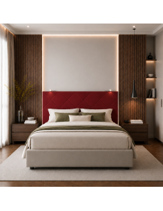TESTIERA | Spalliera in Ecopelle con 2 Lampade a Led Touch | Colore Rosso | Cuciture Rombi | Dimensioni L.180 H.80
