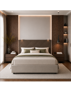 TESTIERA | Spalliera in Ecopelle con 2 Lampade a Led Touch | Colore Elephant | Cuciture Rombi | Dimensioni L.160 H.60