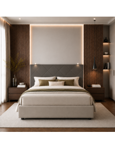 TESTIERA | Spalliera in Ecopelle con 2 Lampade a Led Touch | Colore Grigio Scuro | Cuciture Rombi | Dimensioni L.180 H.80