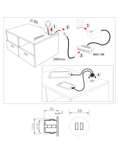 USB/R CHARGER ROUND | Recessed dual USB socket | Color: White | USB Charger | Voltage: 12V 2