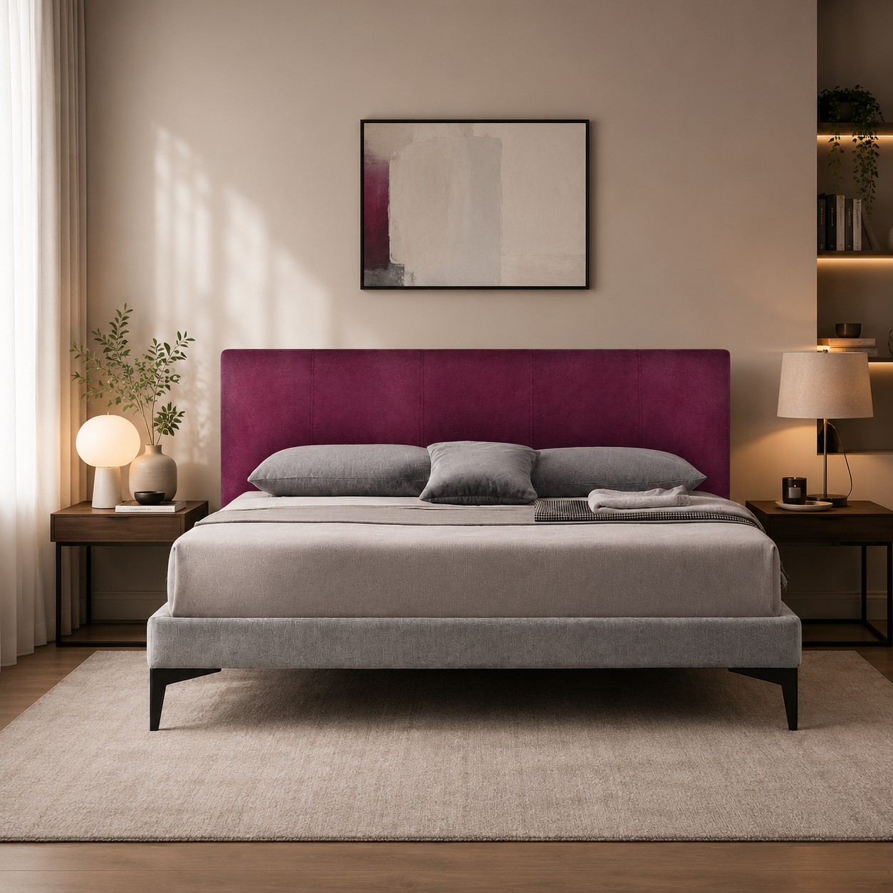 Testiera in Velluto | Bordeaux | Righe | 180X80 |
