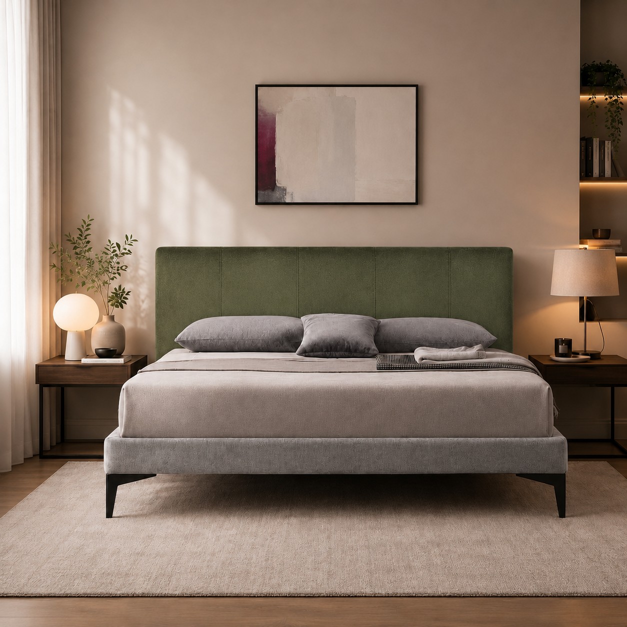 Testiera in Velluto | Verde Bosco | Righe | 180X80 |