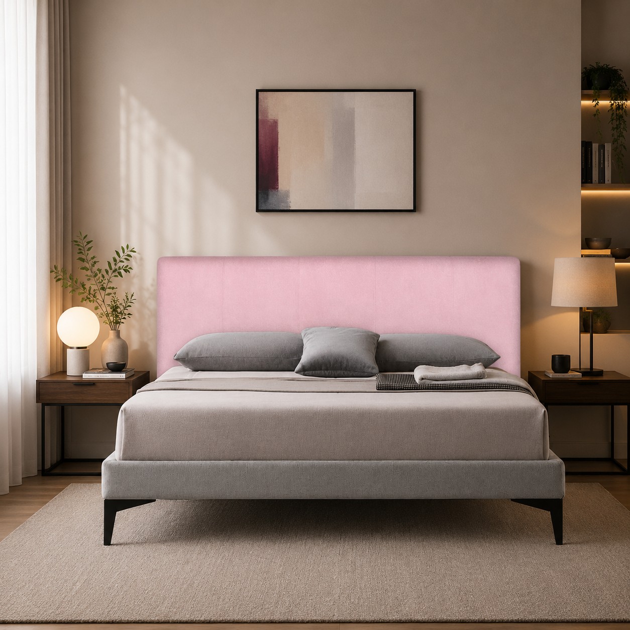 Testiera in Velluto | Rosa | Righe | 180X80 |