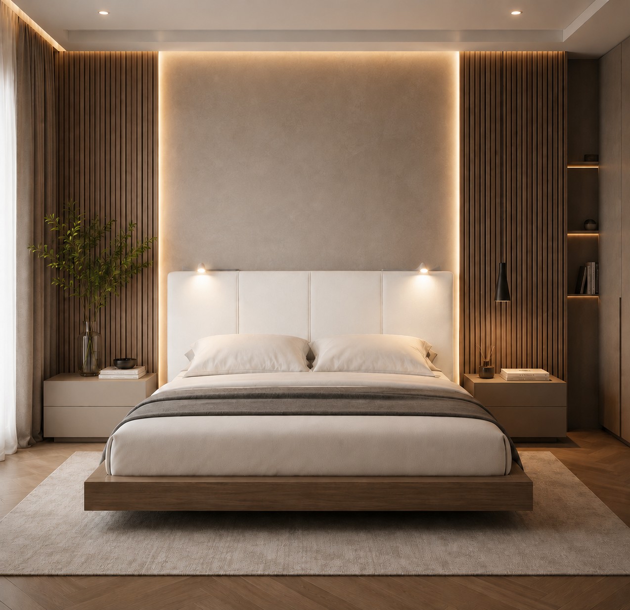 TESTIERA | Spalliera in Ecopelle con 2 Lampade a Led Touch | Colore Bianco | Cuciture Righe | Dimensioni L.160 H.60 |