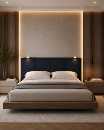 TESTIERA | Spalliera in Ecopelle con 2 Lampade a Led Touch | Colore Nero | Cuciture Righe | Dimensioni L.160 H.60 |