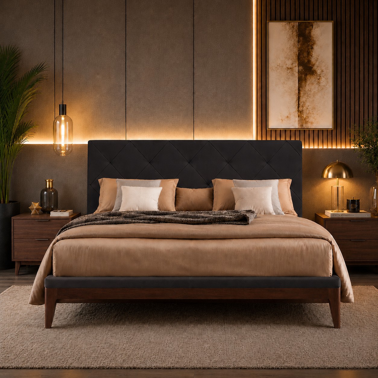 Testiera in Ecopelle | Nero | Rombo | 160X60 |