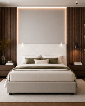 TESTIERA | Spalliera in Ecopelle con 2 Lampade a Led Touch | Colore Bianco | Cuciture Rombi | Dimensioni L.180 H.80 |