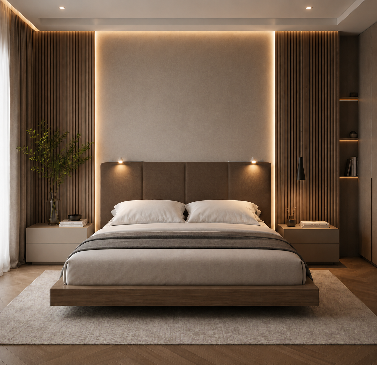 TESTIERA | Spalliera in Ecopelle con 2 Lampade a Led Touch | Colore Elephant | Cuciture Righe | Dimensioni L.160 H.60 |
