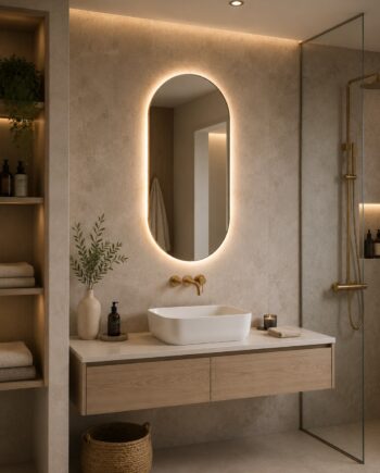 SP19 ORO | Specchio a LED Ovale | Specchio da parete con illuminazione LED | Accensione Touch | Dimensioni 50x90cm |