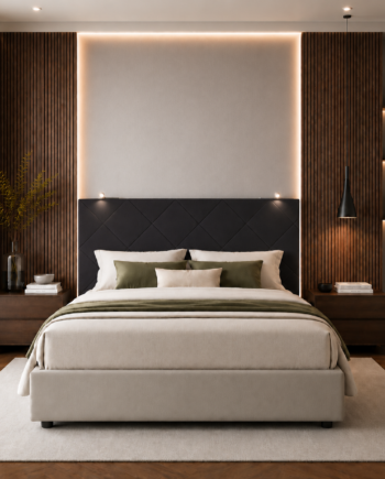 TESTIERA | Spalliera in Ecopelle con 2 Lampade a Led Touch | Colore Nero | Cuciture Rombi | Dimensioni L.160 H.60 |