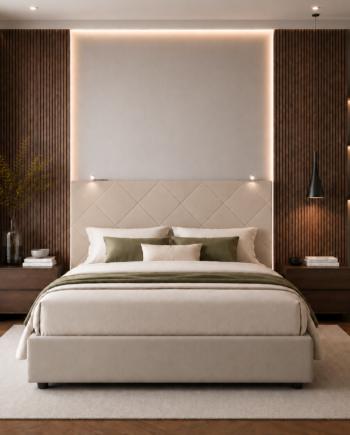 TESTIERA | Spalliera in Ecopelle con 2 Lampade a Led Touch | Colore Caramello | Cuciture Rombi | Dimensioni L.180 H.80 |
