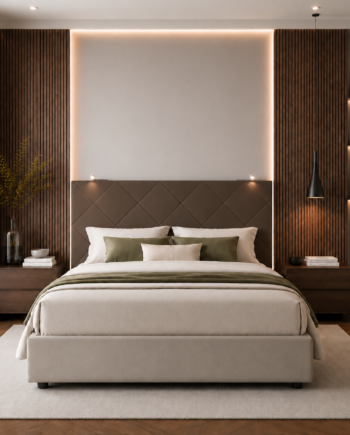 TESTIERA | Spalliera in Ecopelle con 2 Lampade a Led Touch | Colore Elephant | Cuciture Rombi | Dimensioni L.160 H.60 |