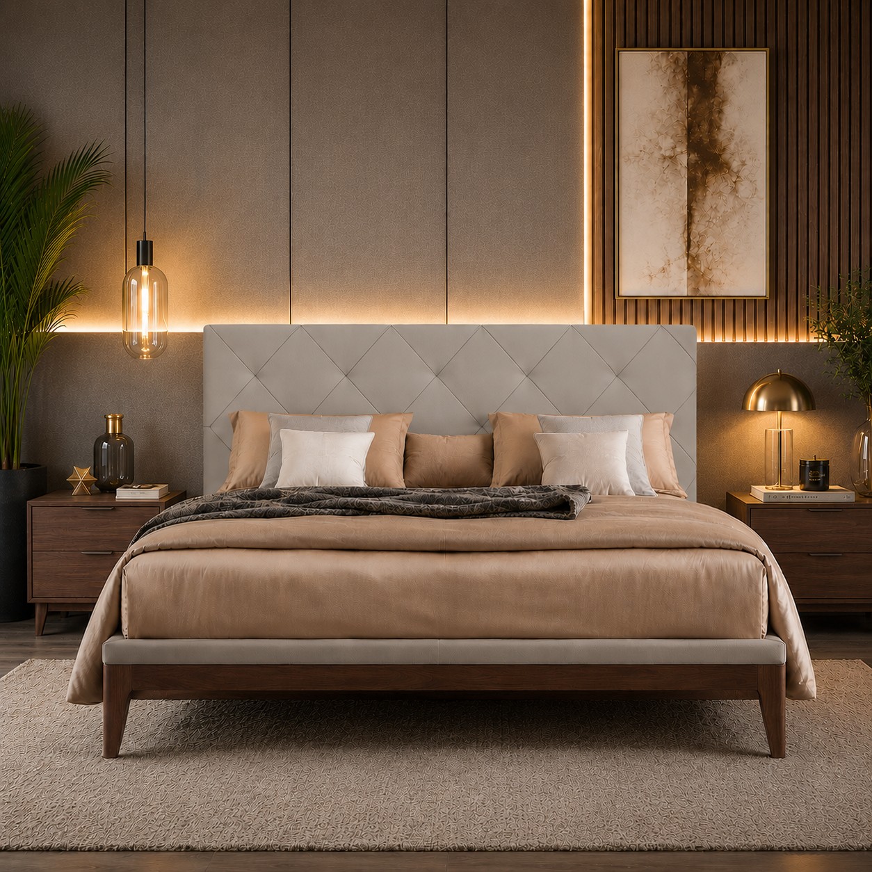 Testiera in Ecopelle | Grigio | Rombo | 160X60 |