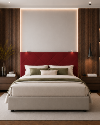 TESTIERA | Spalliera in Ecopelle con 2 Lampade a Led Touch | Colore Rosso | Cuciture Rombi | Dimensioni L.160 H.60 |