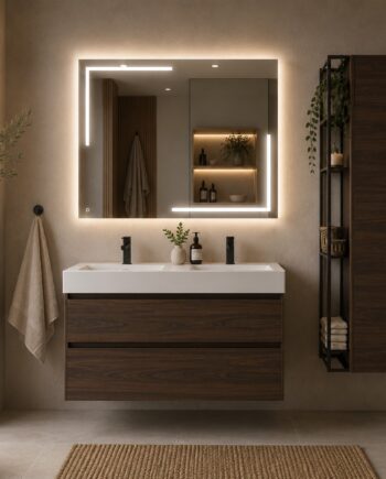 SP3 | Specchio a LED Rettangolare | Specchio Bagno con profili luce | Specchio da parete con illuminazione LED | Accensione T...