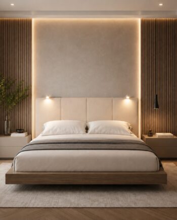 TESTIERA | Spalliera in Ecopelle con 2 Lampade a Led Touch | Colore Avorio | Cuciture Righe | Dimensioni L.160 H.60 |