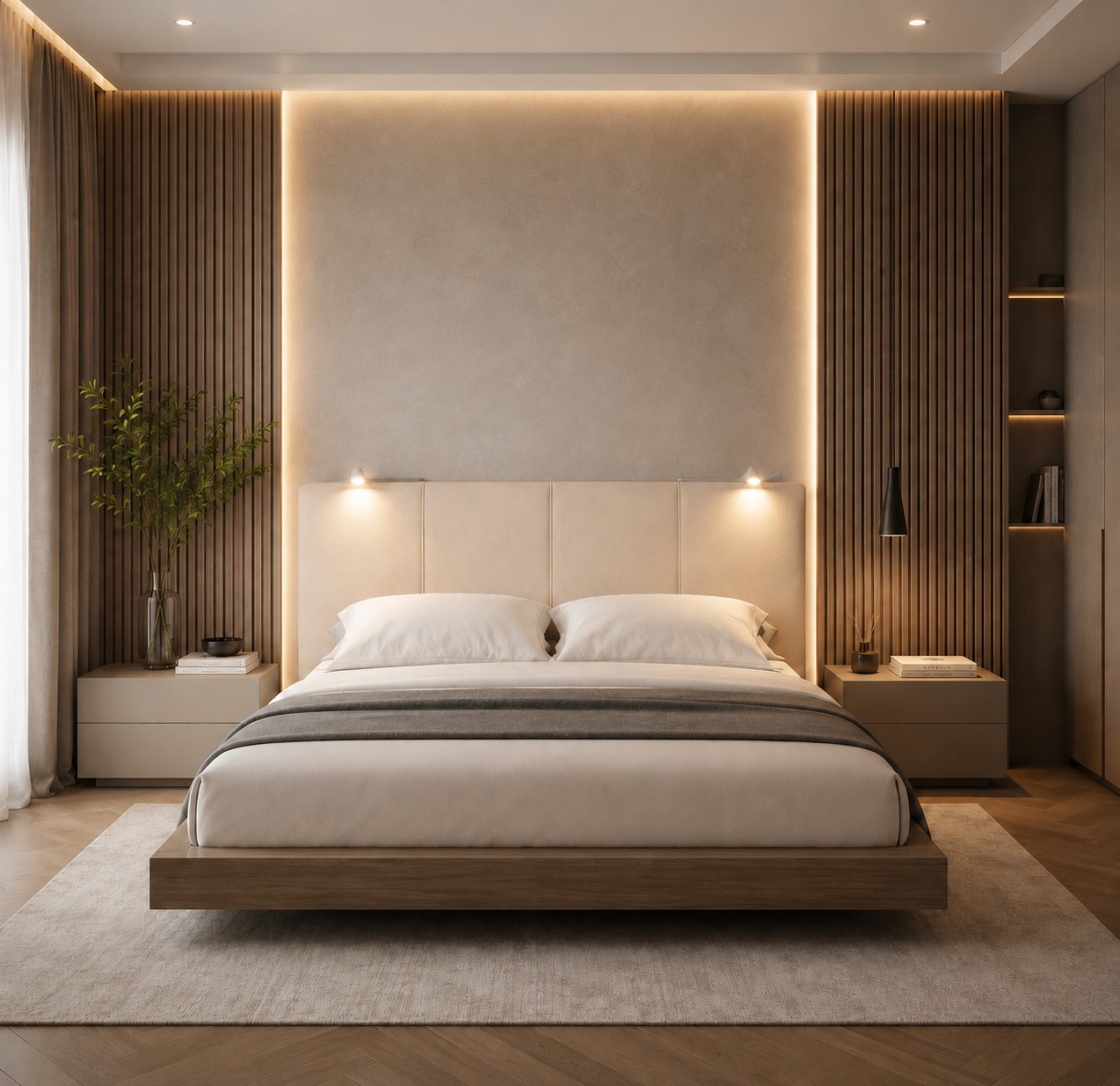 TESTIERA | Spalliera in Ecopelle con 2 Lampade a Led Touch | Colore Avorio | Cuciture Righe | Dimensioni L.160 H.60 |