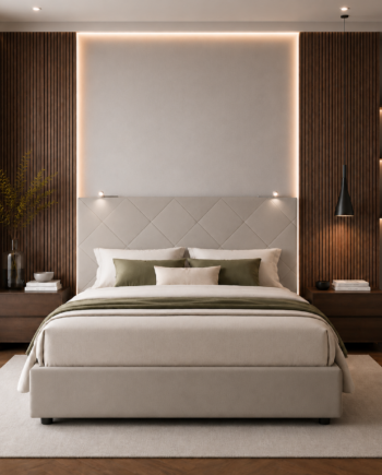 TESTIERA | Spalliera in Ecopelle con 2 Lampade a Led Touch | Colore Grigio | Cuciture Rombi | Dimensioni L.180 H.80 |