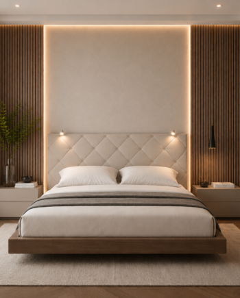 TESTIERA | Spalliera in Ecopelle con 2 Lampade a Led Touch | Colore Caramello | Cuciture Rombi | Dimensioni L.160 H.60 |