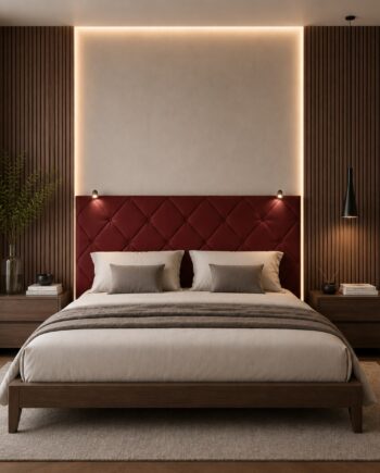TESTIERA | Spalliera in Ecopelle con 2 Lampade a Led Touch | Colore Rosso | Cuciture Rombi | Dimensioni L.160 H.60 |