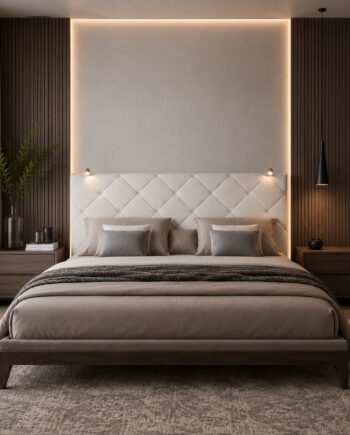 TESTIERA | Spalliera in Ecopelle con 2 Lampade a Led Touch | Colore Ice | Cuciture Rombi | Dimensioni L.160 H.60 |