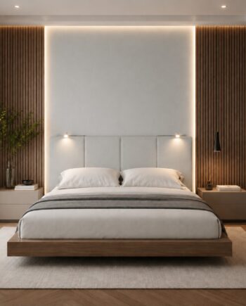 TESTIERA | Spalliera in Ecopelle con 2 Lampade a Led Touch | Colore Ice | Cuciture Righe | Dimensioni L.160 H.60 |