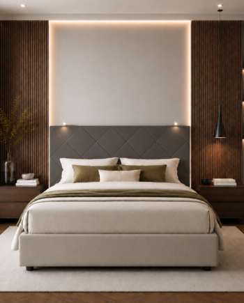 TESTIERA | Spalliera in Ecopelle con 2 Lampade a Led Touch | Colore Grigio Scuro | Cuciture Rombi | Dimensioni L.160 H.60 |
