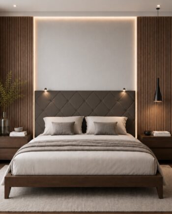 TESTIERA | Spalliera in Ecopelle con 2 Lampade a Led Touch | Colore Grigio Scuro | Cuciture Rombi | Dimensioni L.160 H.60 |