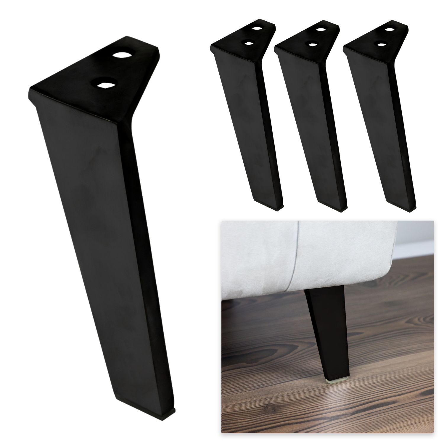 998 | SET da 4 Piedi e 16 viti | Nero Opaco | H.14 cm | Piedini per divani-poltrone |