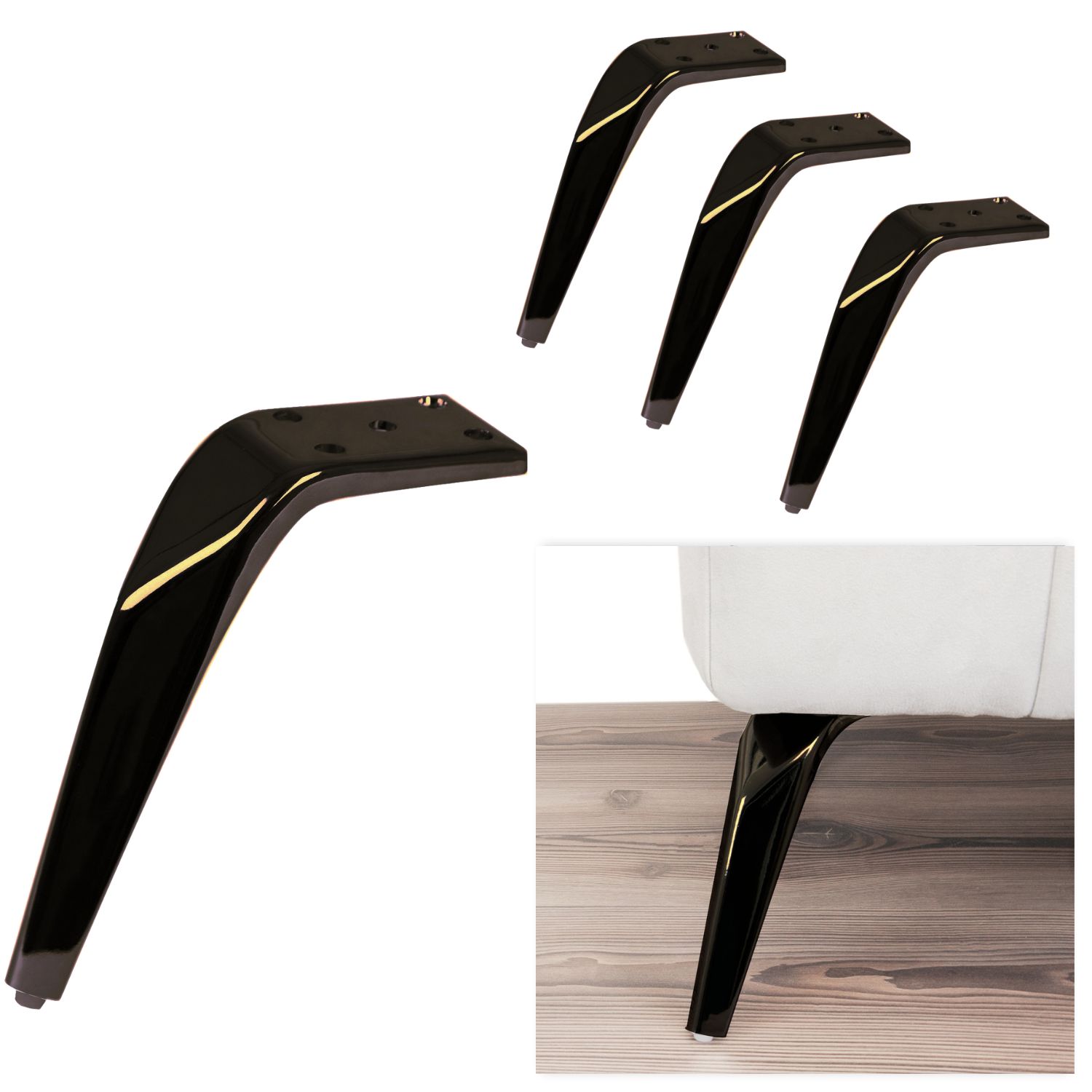 ROBIN | SET 4 Piedi e 16 viti | Nickel Nero | H.13 cm | Piedini per divani-poltrone |