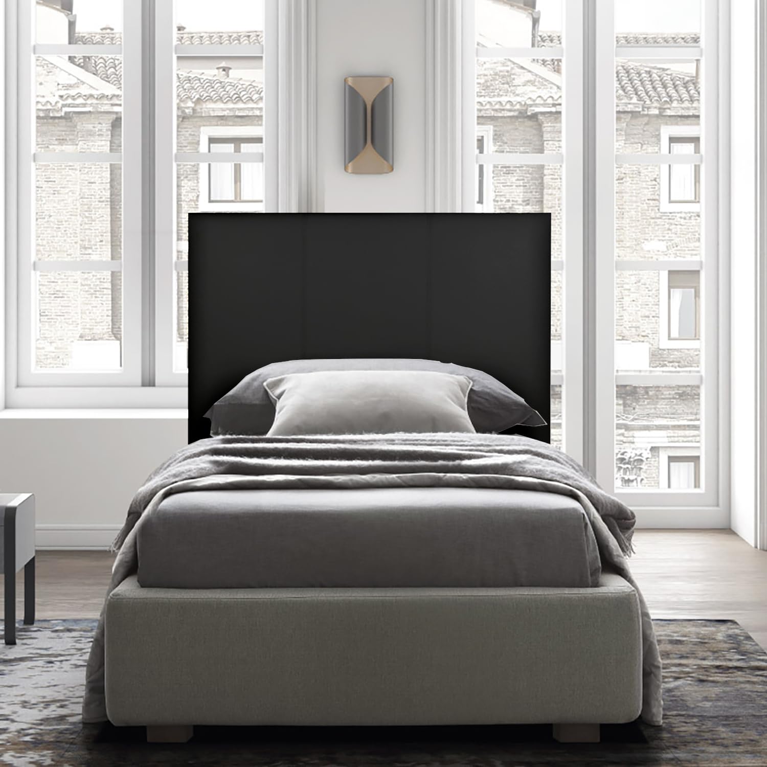 Testiera in Ecopelle | Singola | 80X60 | Righe | Nero | Letto singolo |