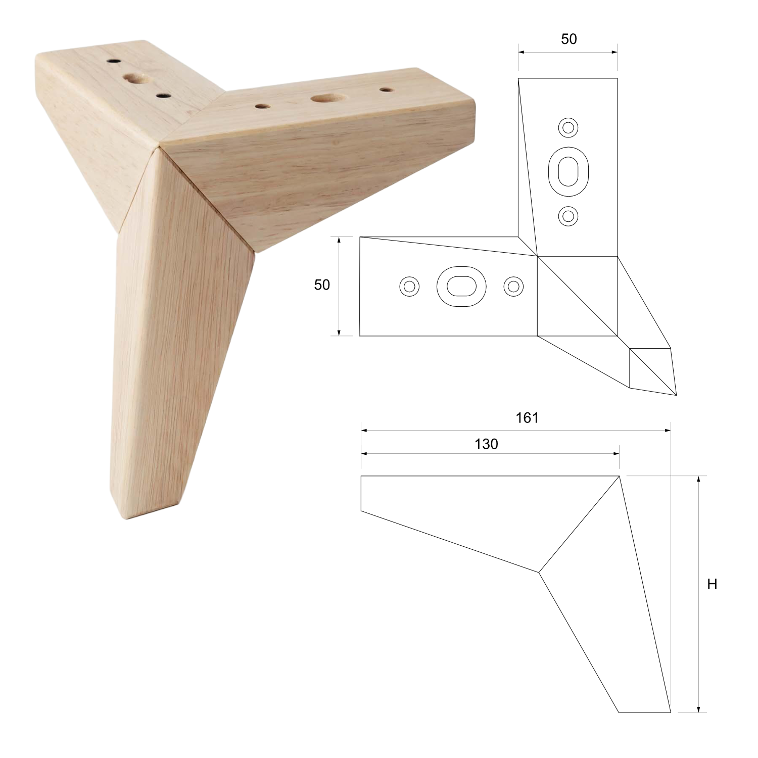 ROCK | SET 4 Piedi in Legno | Colore Naturale | Altezza 13,5 cm | Gambe in Legno per divani e mobili |