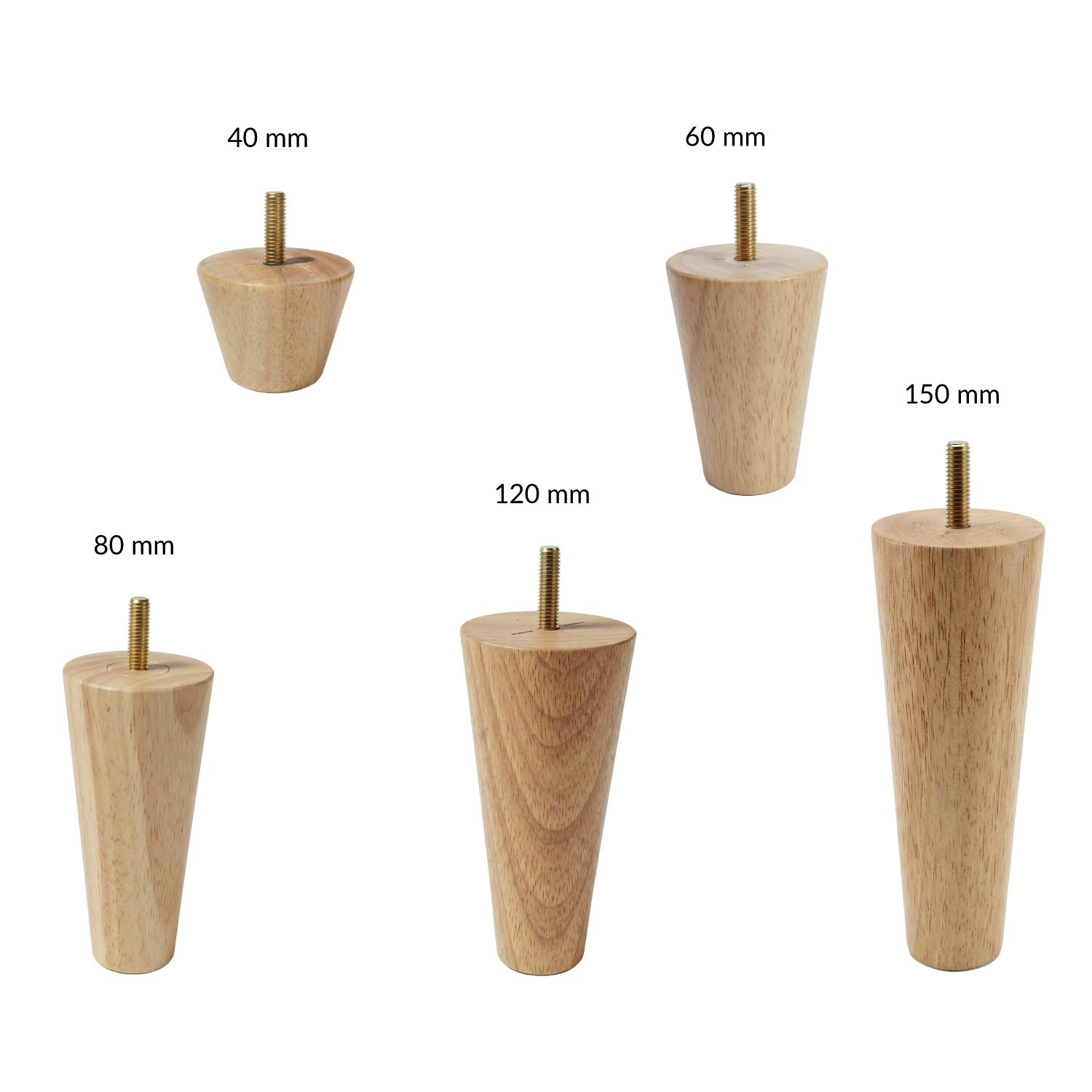 AXEL | SET 4 Piedi in Legno | Colore Naturale | Altezza 12 cm | Gambe in Legno per divani e mobili |