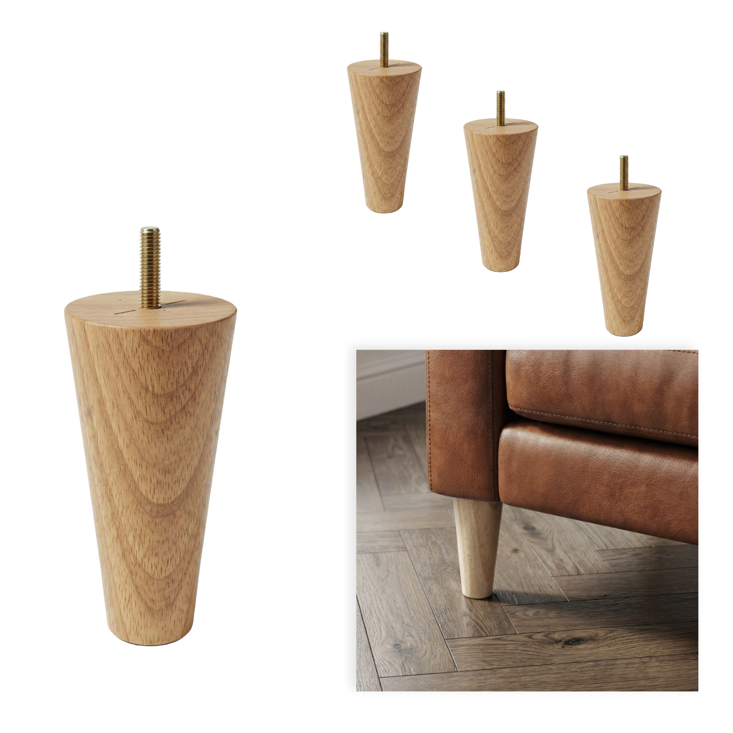 AXEL | SET 4 Piedi in Legno | Colore Naturale | Altezza 12 cm | Gambe in Legno per divani e mobili |