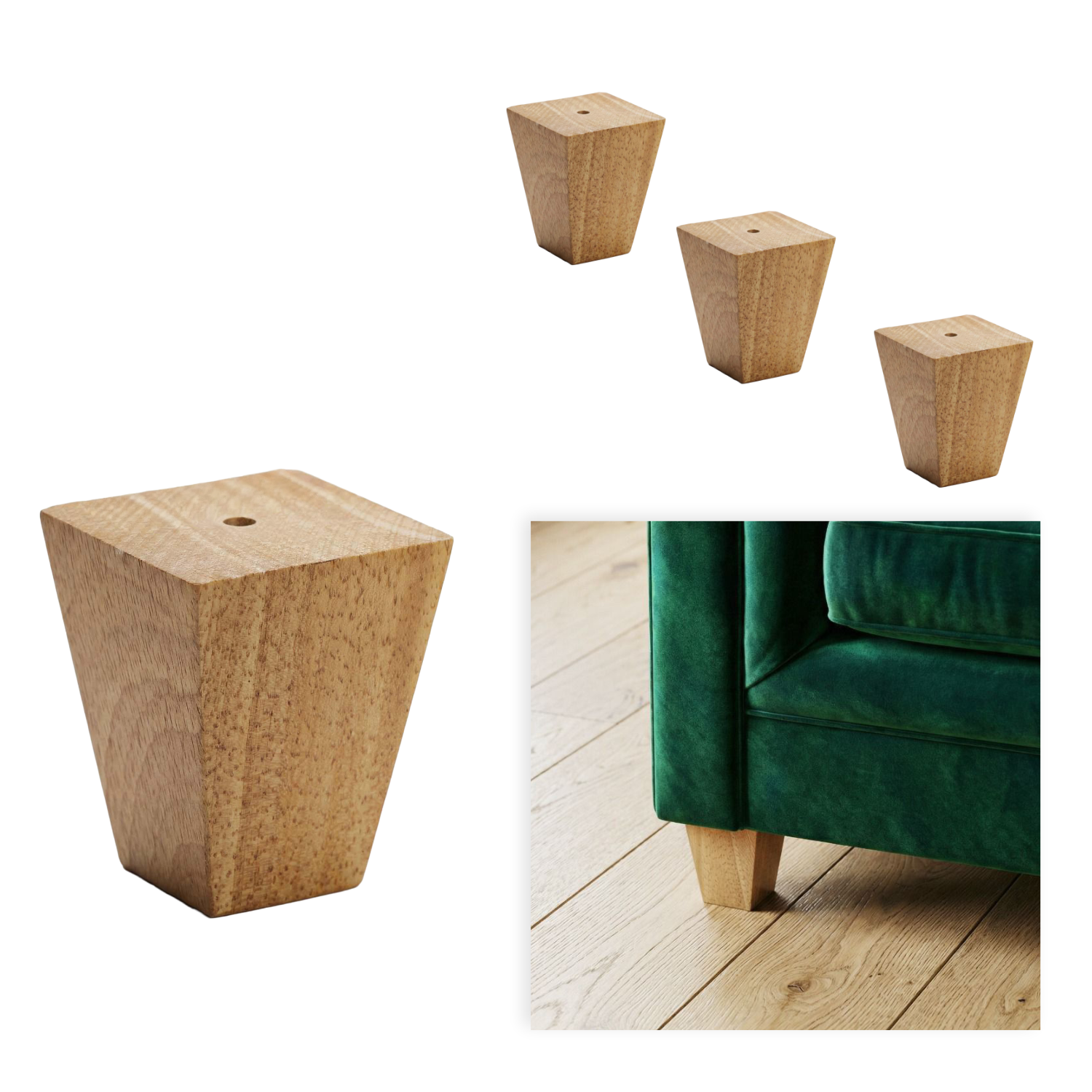 CUBA | SET 4 Piedi in Legno | Colore Naturale | Altezza 8 cm | Gambe in Legno per divani e mobili |