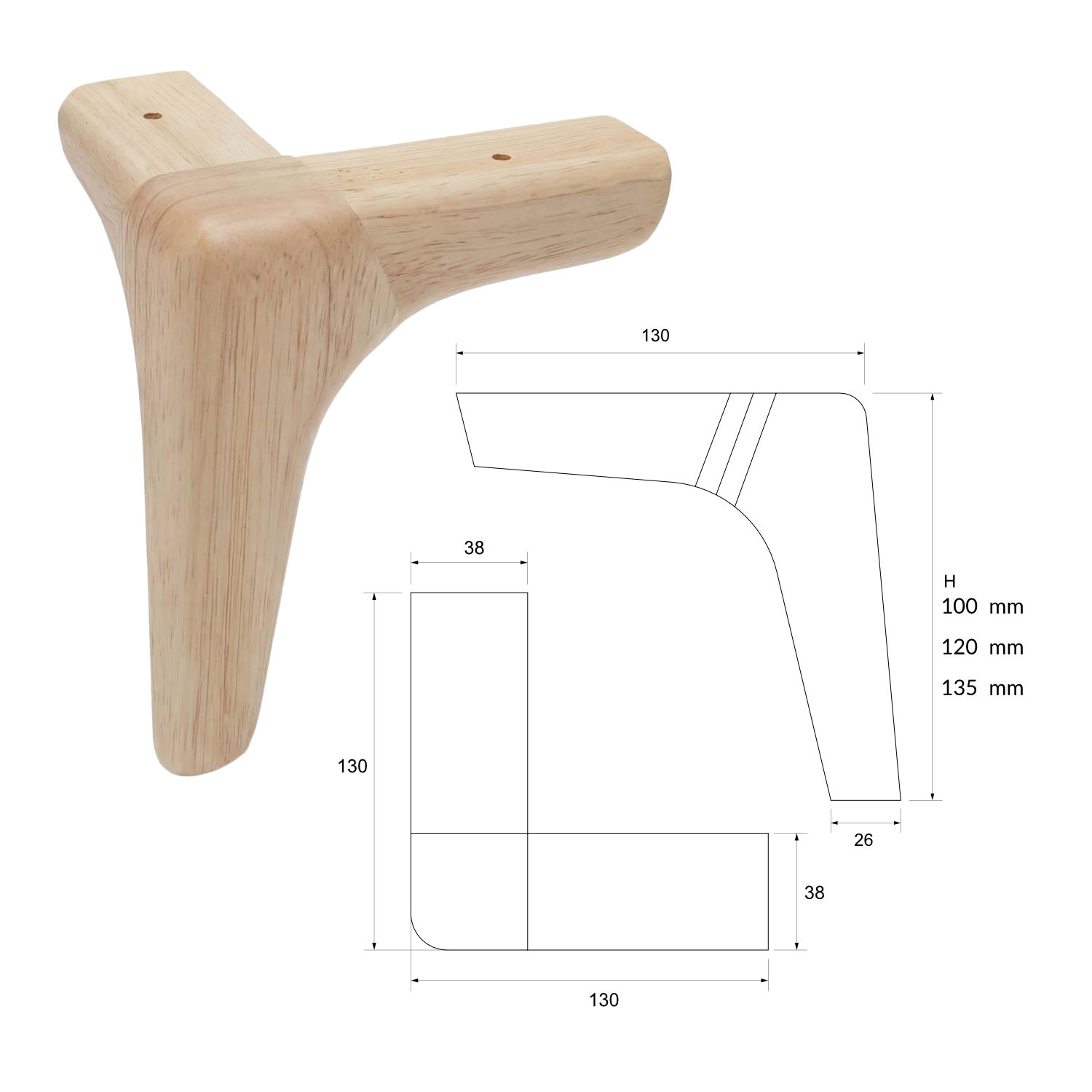 ALINA | SET 4 Piedi in Legno | Colore Naturale | Altezza 10 cm | Gambe in Legno per divani e mobili |