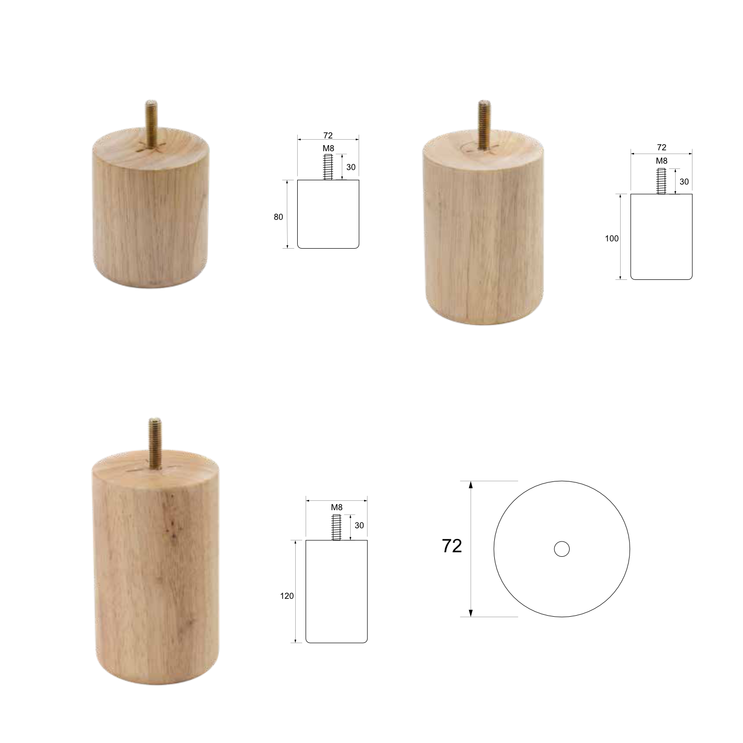 NOVARA | SET 4 Piedi in Legno | Colore Naturale | Altezza 12 cm | Gambe in Legno per divani e mobili |