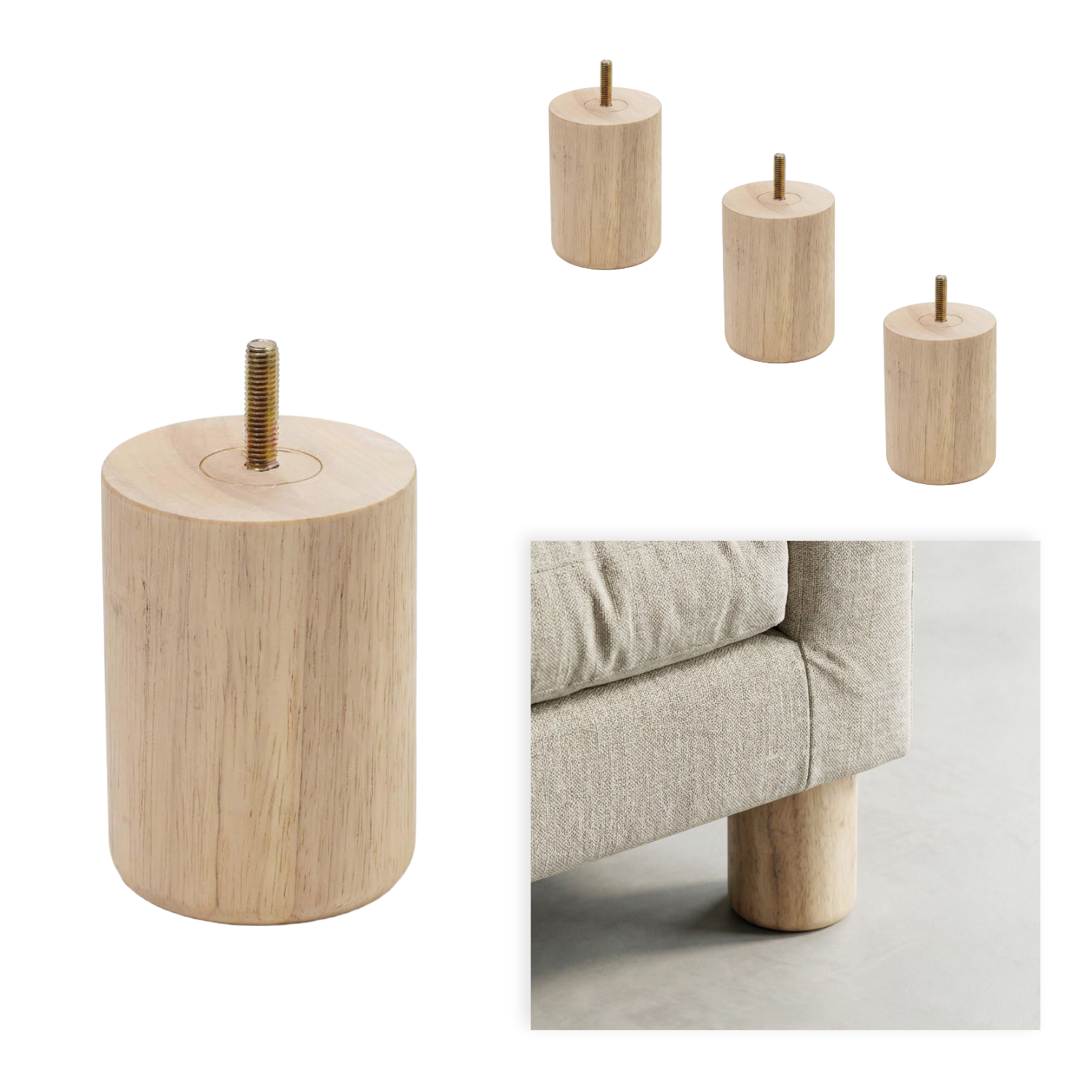 NOVARA | SET 4 Piedi in Legno | Colore Naturale | Altezza 12 cm | Gambe in Legno per divani e mobili |