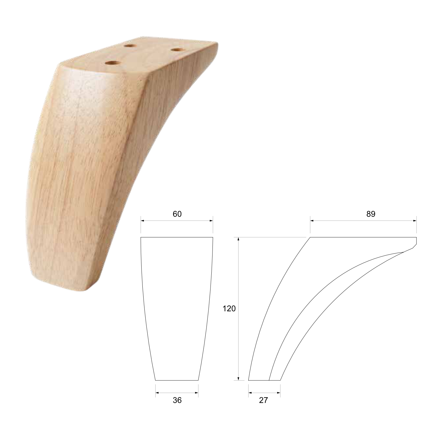 DIVA | SET 4 Piedi in Legno | Colore Naturale | Altezza 12 cm | Gambe in Legno per divani e mobili |