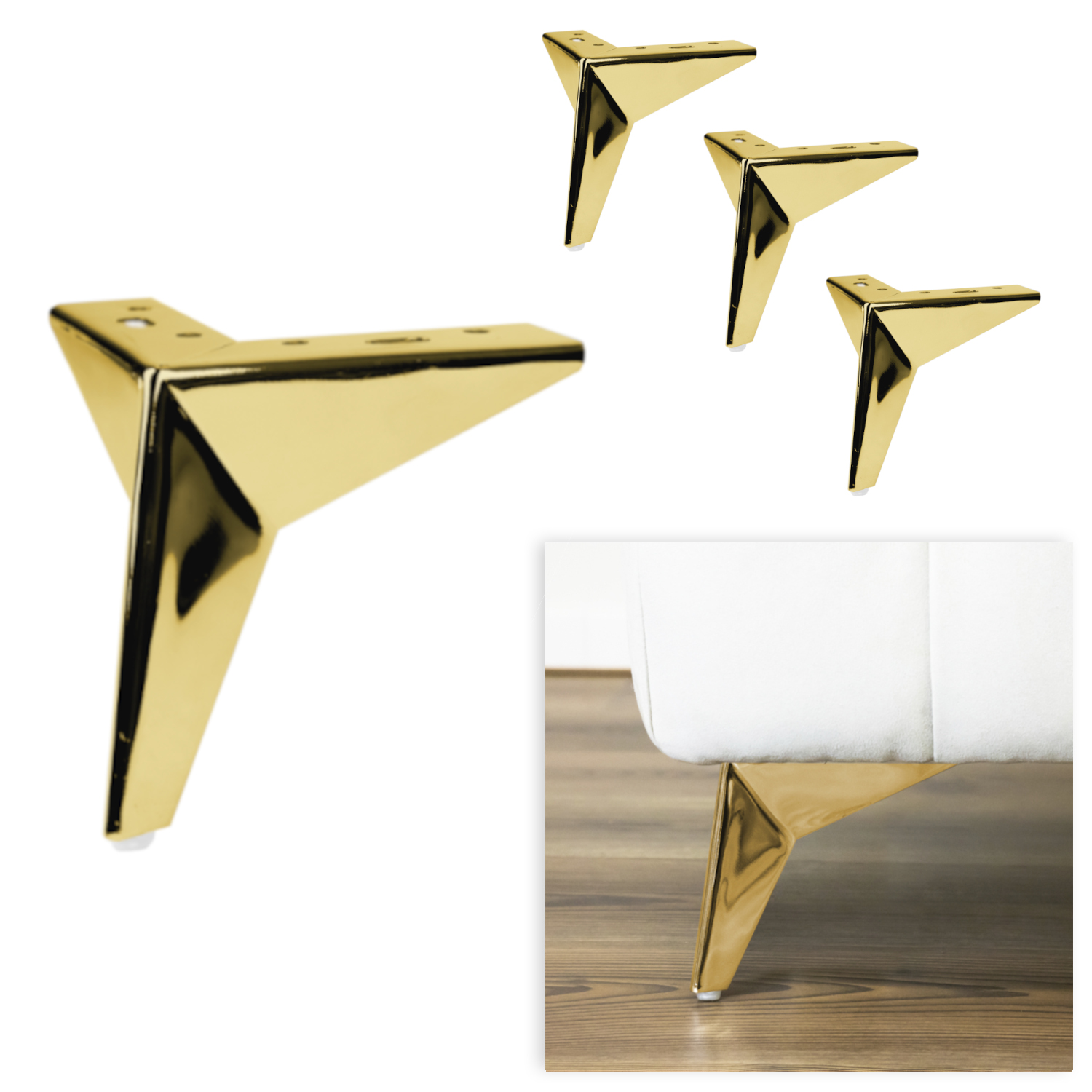 STARDUST 13 | SET da 4 Piedi e 16 viti | Oro | H.13 cm | Piedini per divani-poltrone |
