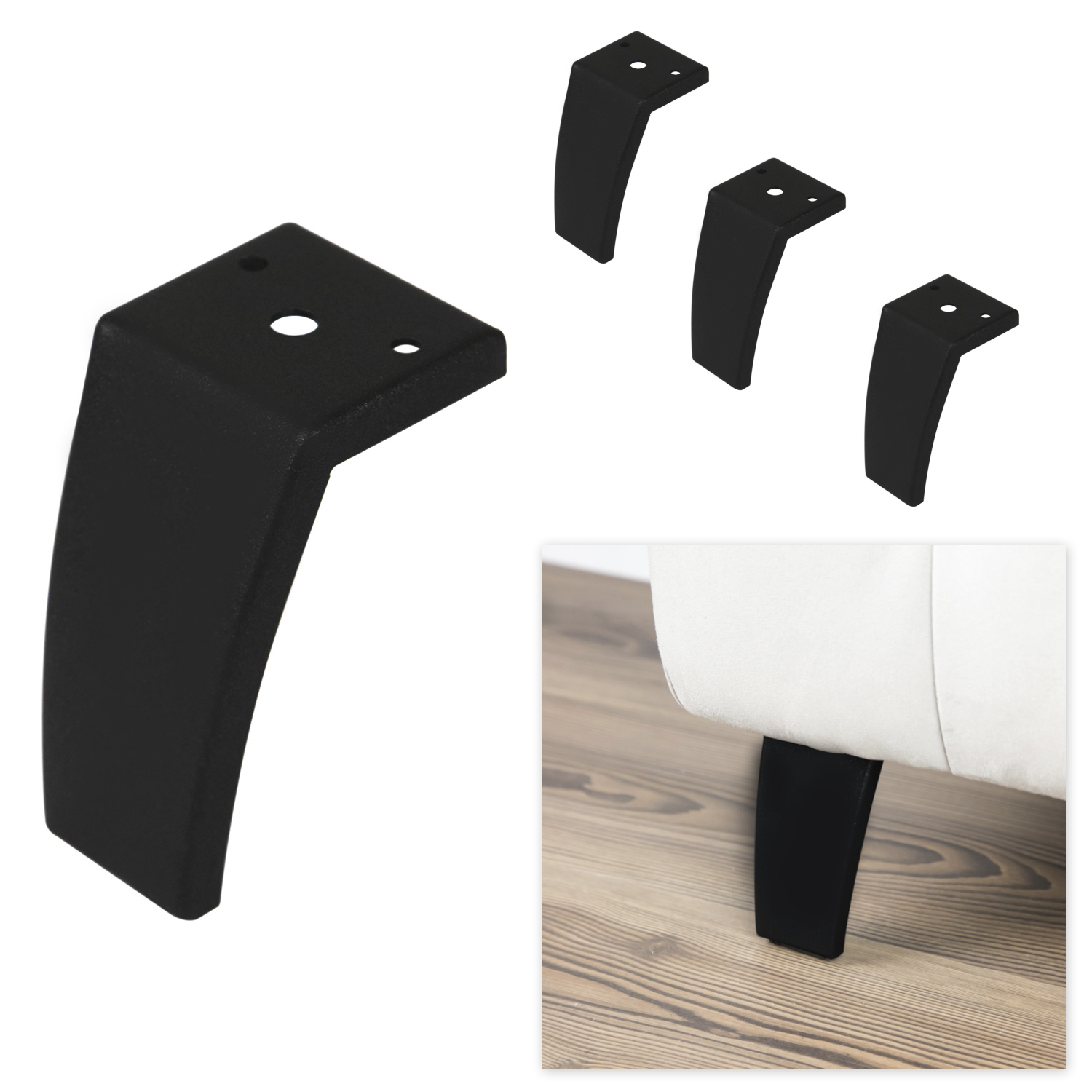 CHELSEA 381 | SET da 4 Piedi e 16 viti | Nero Opaco | H.12 cm | Piedini per divani e poltrone |